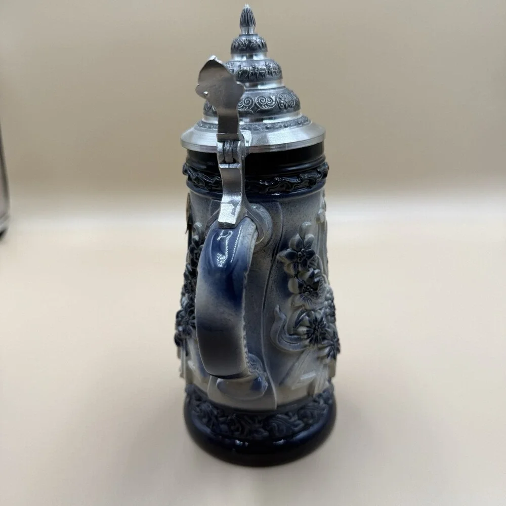 King German Stuttgart Beer Stein Handmade Pewter Lid-Hand Painted 0.5L (8